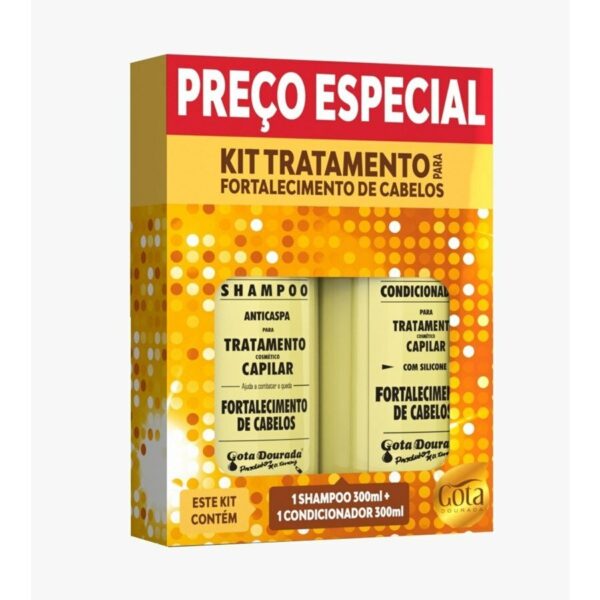 Kit Gota Dourada Tratamento Para Fortalecimento De Cabelos Shampoo 300ml + Condicionador 300ml
