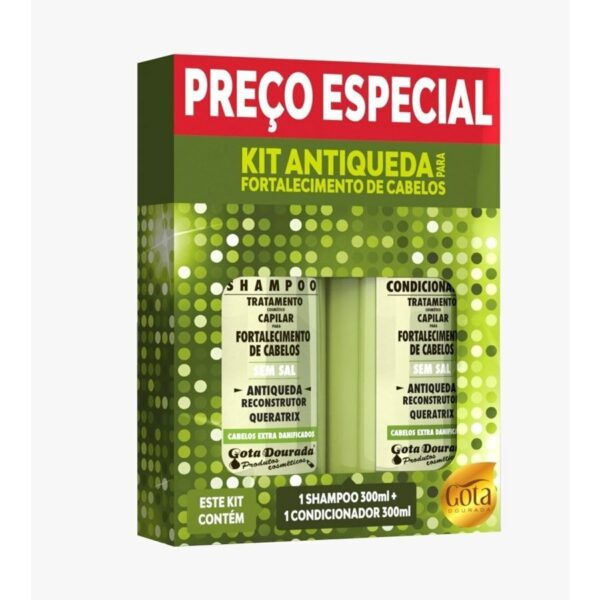 Kit Gota Dourada Antiqueda Para Fortalecimento De Cabelos Shampoo 300ml + Condicionador 300ml