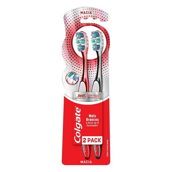 Escova De Dente Colgate Luminous White 360º Advanced - 2 Unidades