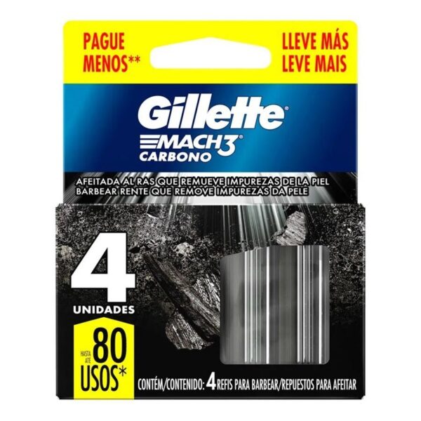 Carga Gillette Mach 3 Carbono - 4 Unidades Leve Mais Pague Menos