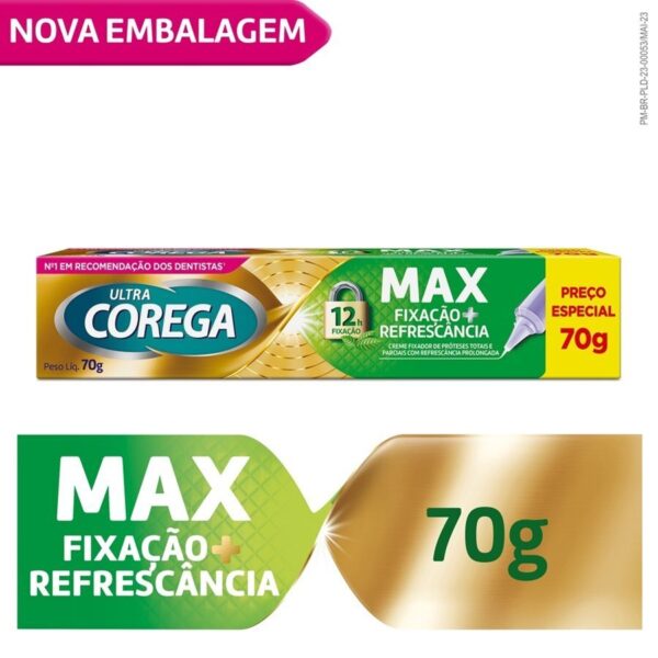 Creme Fixador De Dentadura Ultra Corega Max Fixação + Refrescância Menta 70g