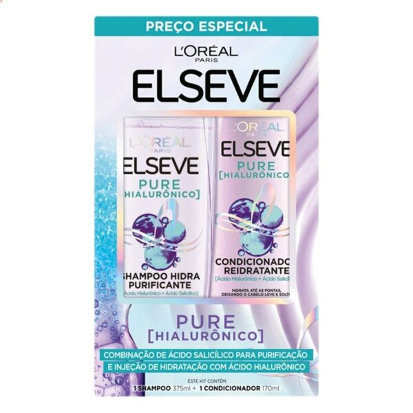 Kit L'Oréal Paris Elseve Shampoo 375ml + Condicionador 170ml Pure Hialurônico