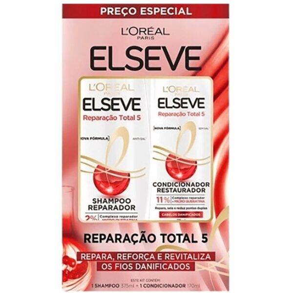 Kit L'Oréal Paris Elseve Shampoo 375ml + Condicionador 170ml Reparação Total 5