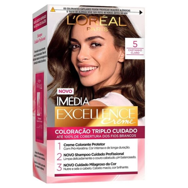 Tinta De Cabelo Permanente L'Oréal Paris Imédia Excellence Creme - 5 Castanho Claro