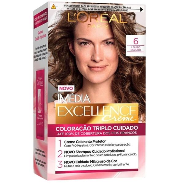 Tinta De Cabelo Permanente L'Oréal Paris Imédia Excellence Creme - 6 Louro Escuro