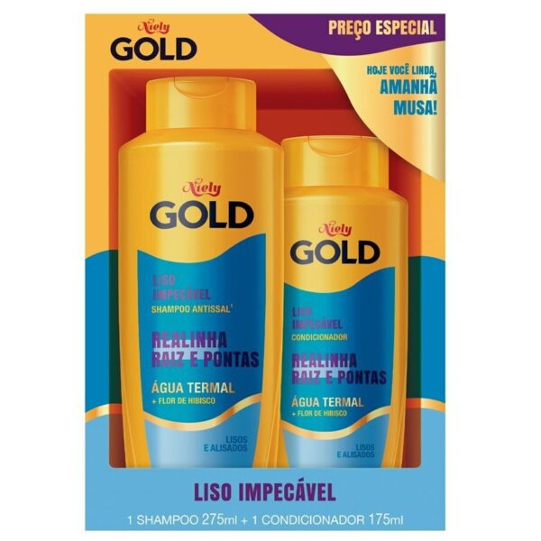 Kit Niely Gold Liso Impecável Shampoo 275ml + Condicionador 175ml