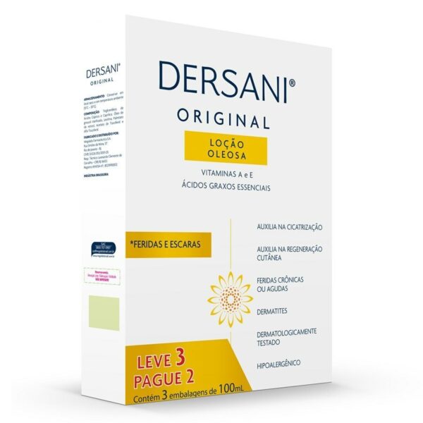 Kit Loção Oleosa Dersani Original Cicatrizante E Bactericida 3 Unidades Com 100ml Cada