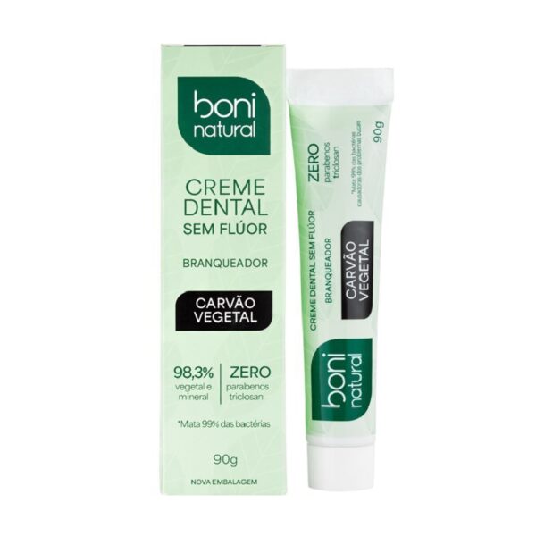 Creme Dental Branqueador Boni Natural Menta E Carvão Vegetal 90g